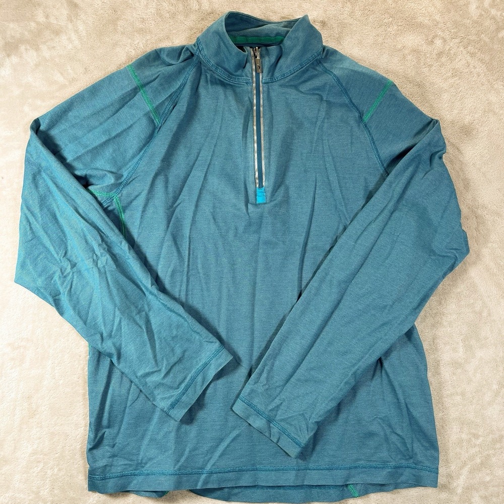 Tommy Bahama Shirt Mens Small Blue/Green Quarter Zip Lightweight Pullover